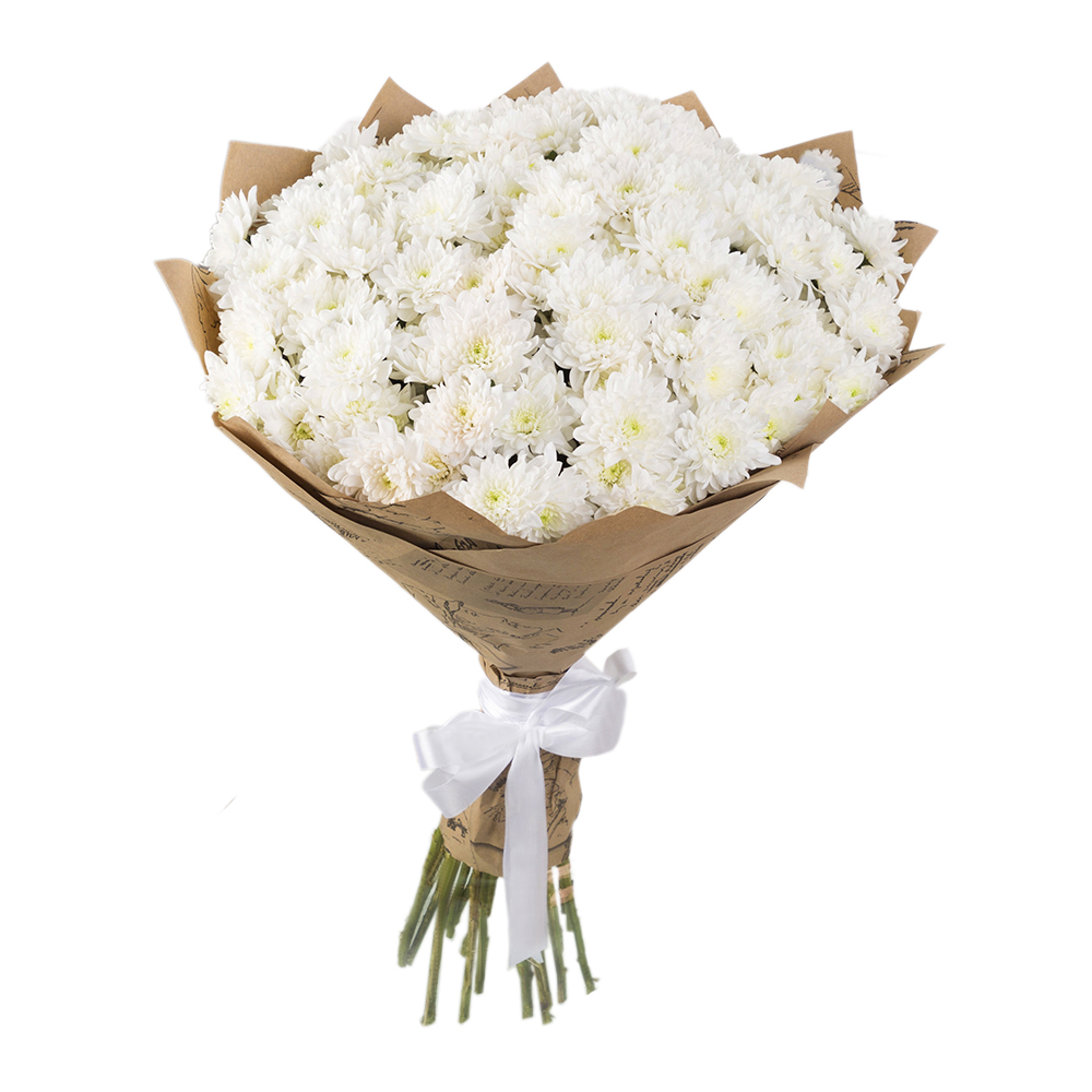 Букет из 25 белых хризантем